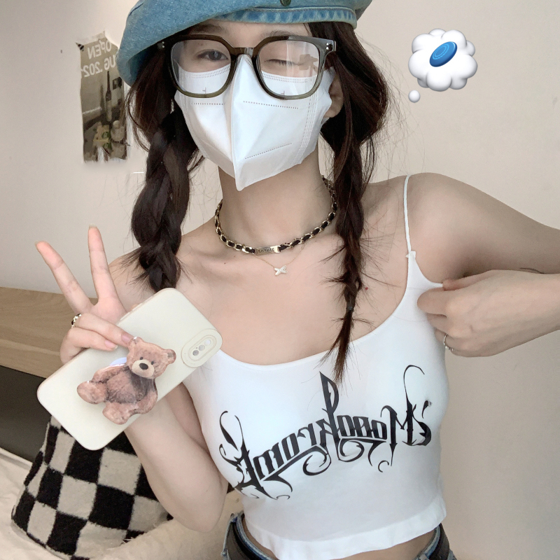 Áo Croptop Sát Nách Hai Dây In Chữ Dáng Ôm Có Mút Nâng Ngực Quyến Rũ Thời Trang Sugal TOP NU 079V2