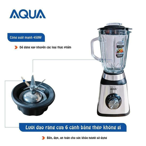 Máy xay sinh tố 3 cối AQUA  Made in Thailand Thiết kế thân máy bằng thép không rỉ Công suất mạnh mẽ 450W