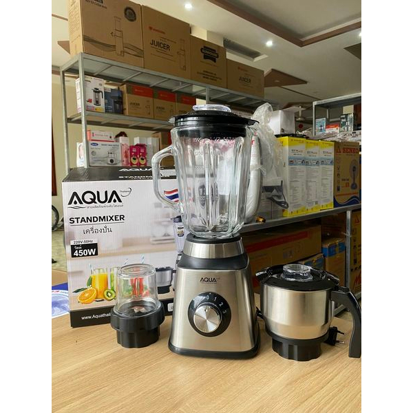 Máy xay sinh tố 3 cối AQUA  Made in Thailand Thiết kế thân máy bằng thép không rỉ Công suất mạnh mẽ 450W