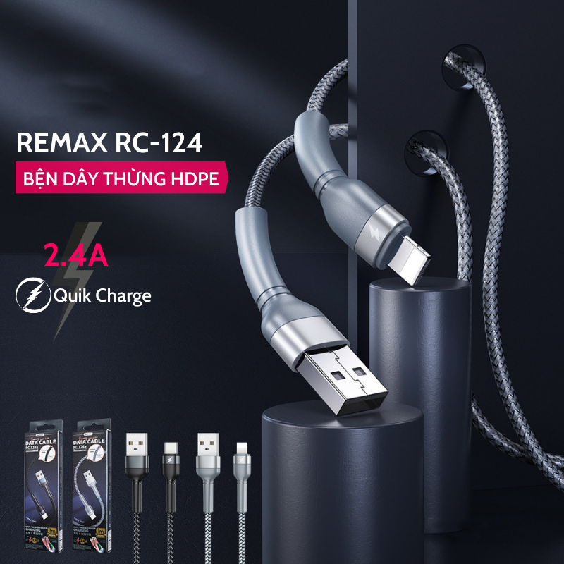 Dây sạc Remax RC-124i hỗ trợ sạc nhanh 12W cho 14 pro max trở xuống - Bảo hành 12 tháng 1 đổi 1