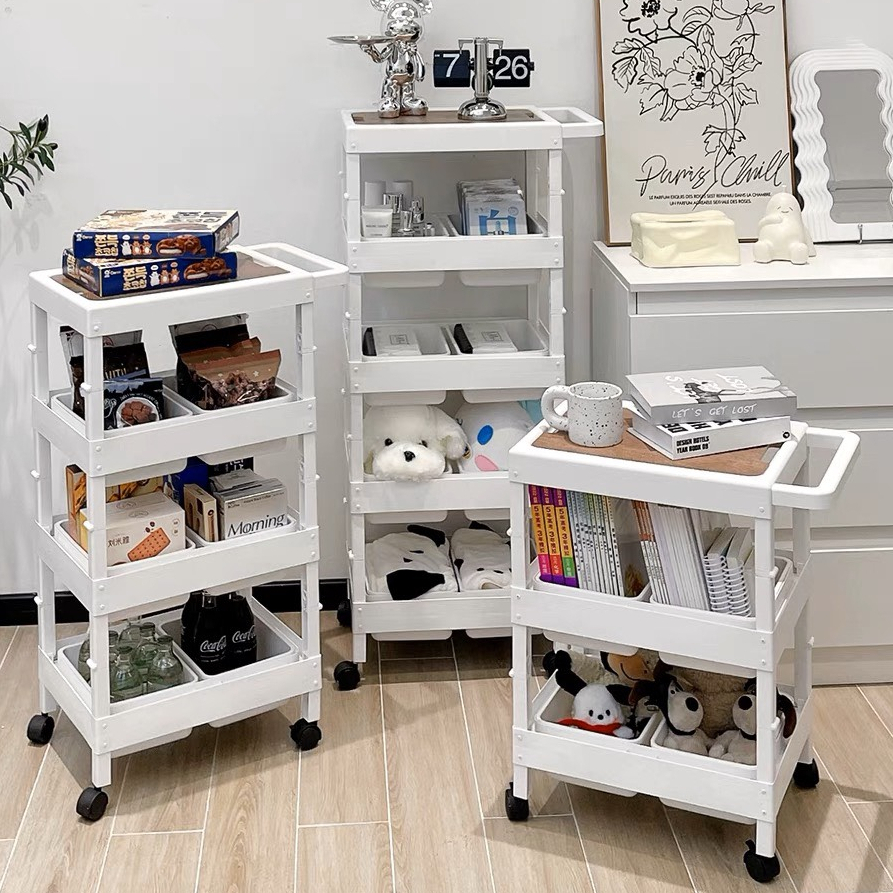 Kệ để đồ nắp gỗ màu trắng có thể gấp gọn có bánh xe cực xinh cực đẹp