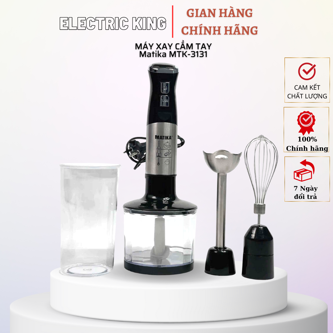 Máy Xay Cầm Tay Matika-3131 Dung Tích Cối Lớn Có Đầu Đánh Trứng Làm Bánh