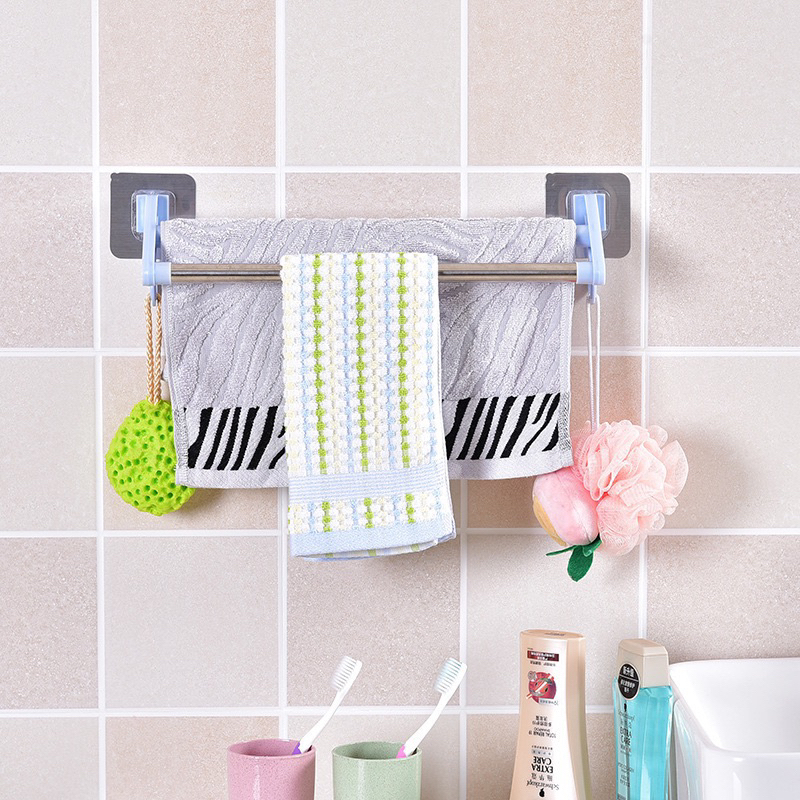 Giá treo khăn nhà tăm 2 tầng  bằn inox không cần khoan vít
