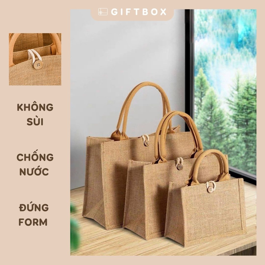 Túi cói túi đựng quần áo trơn có cúc cài gỗ quai nâu mềm túi du lịch vintage form cứng chống nước đựng quần áo laptop đi