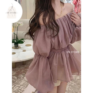 Đầm áo trễ vai dài tay phồng by 09 STORE