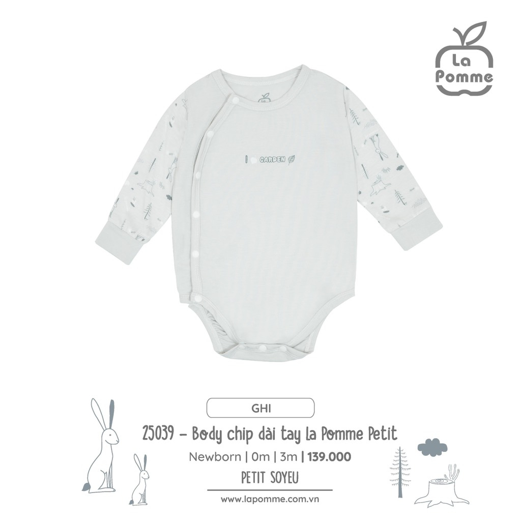 La Pomme - Body chip dài tay La Pomme Petit - Ghi NB 0M 3M