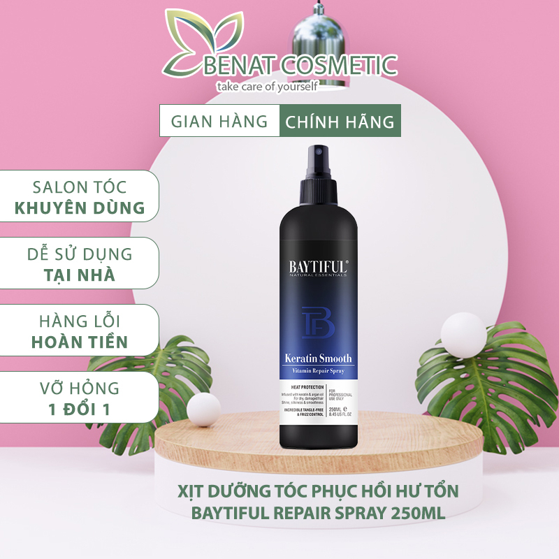 Xịt dưỡng tóc keratin, tinh chất phục hồi tóc hư tổn, chăm sóc tóc nhuộm uốn khô xơ, xoăn Baytiful Repair Spray [BENAT]