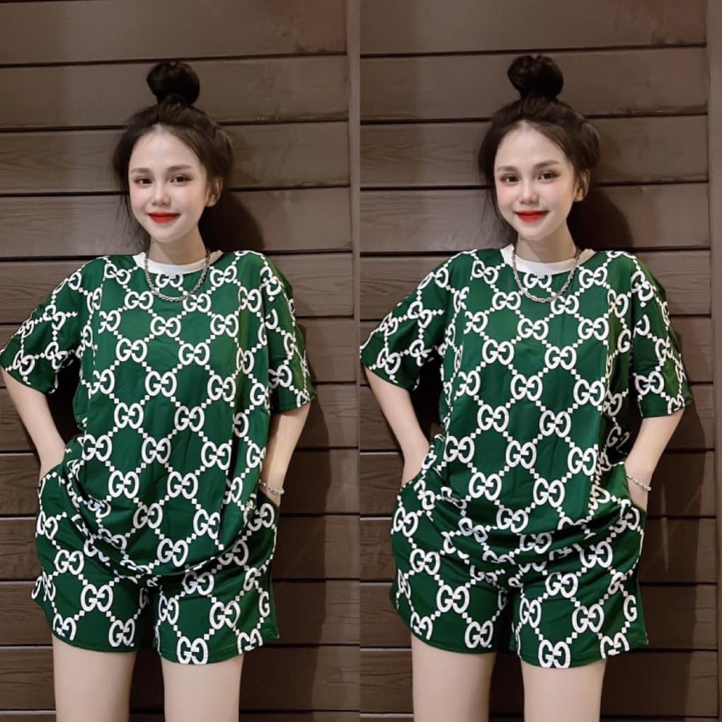 Set Bộ Đùi Nam Nữ Unisex Nam Nữ Cổ Tròn Cạp CHun In Kín G,C Dáng Rộng Tay Lỡ Bigsize