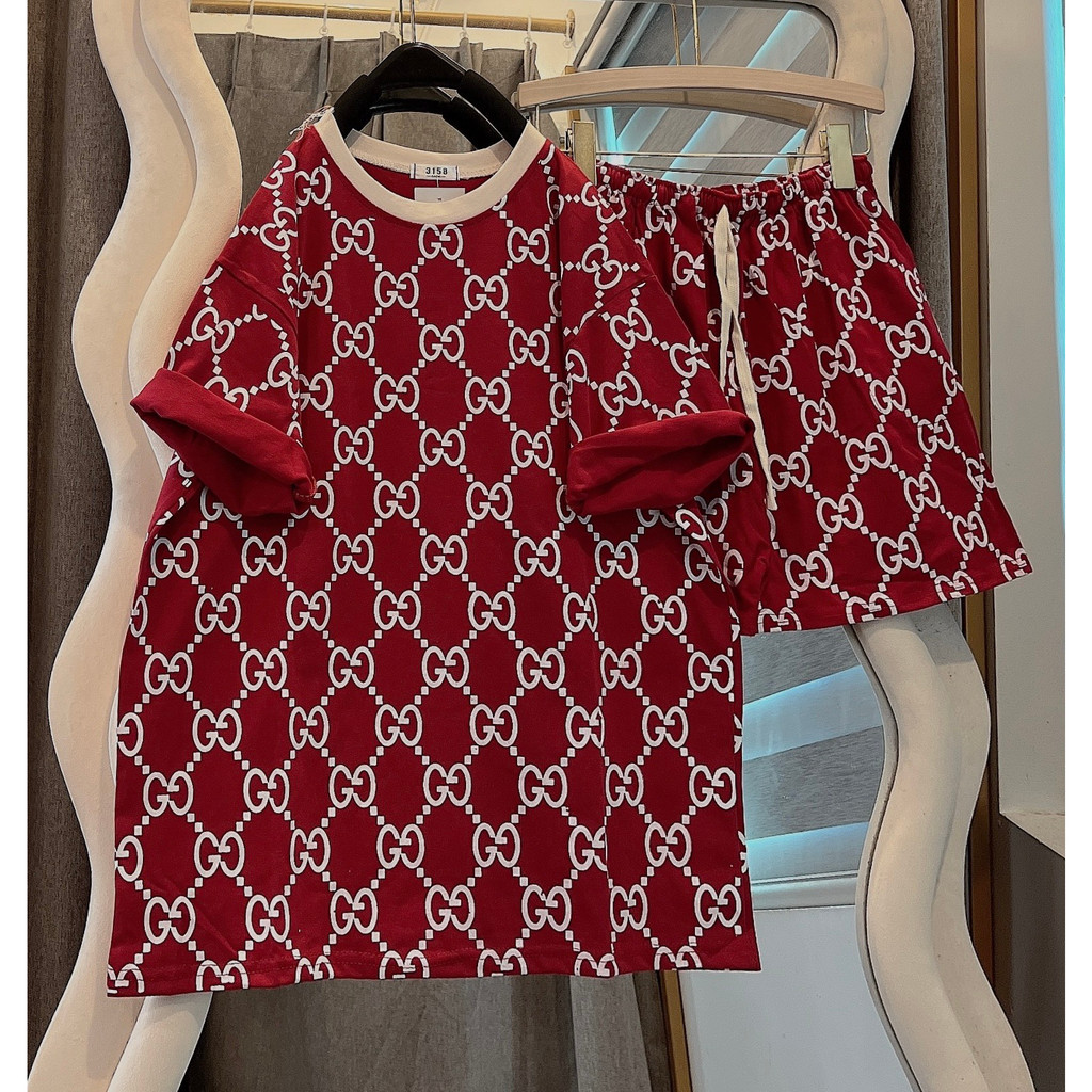 Set Bộ Đùi Nam Nữ Unisex Nam Nữ Cổ Tròn Cạp CHun In Kín G,C Dáng Rộng Tay Lỡ Bigsize