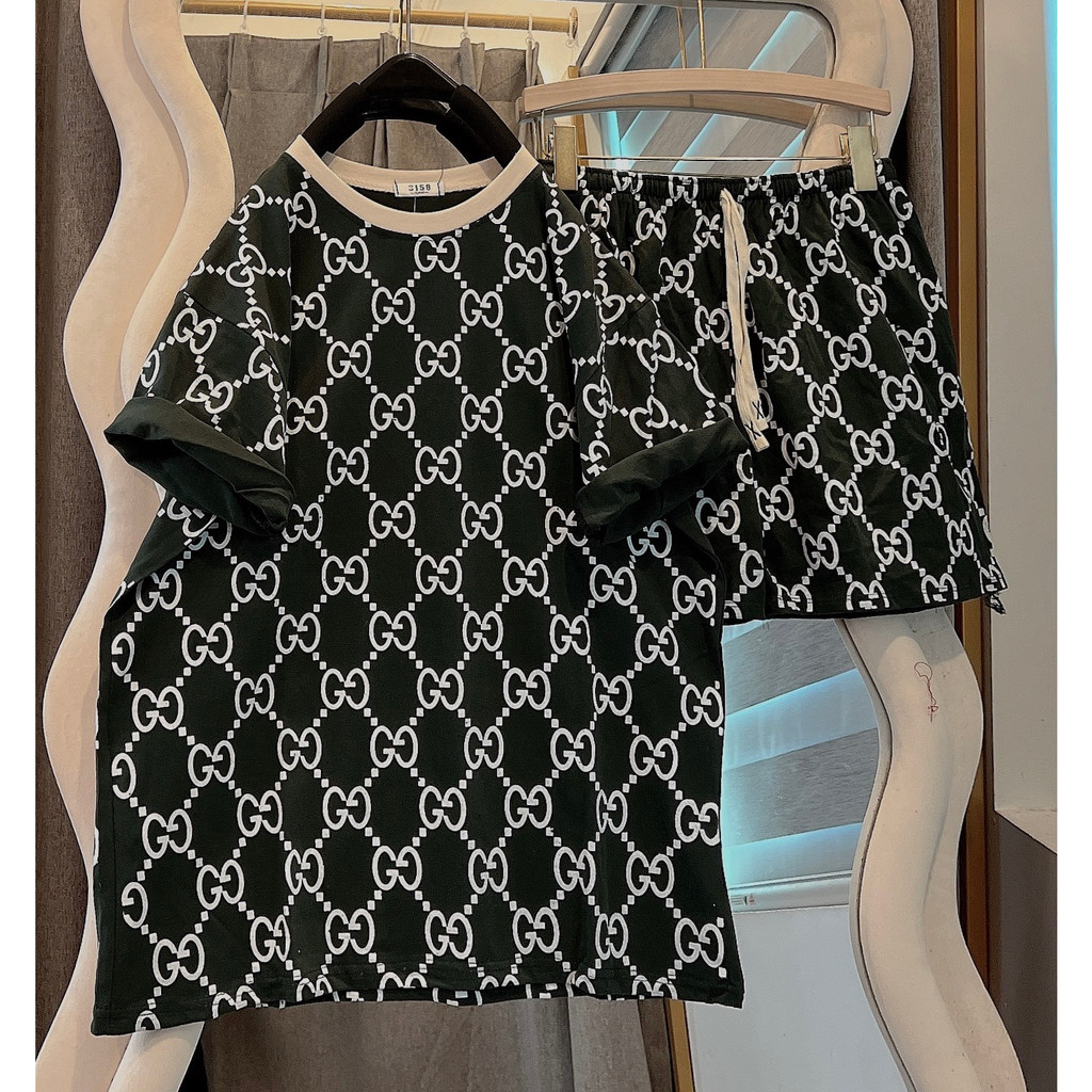 Set Bộ Đùi Nam Nữ Unisex Nam Nữ Cổ Tròn Cạp CHun In Kín G,C Dáng Rộng Tay Lỡ Bigsize