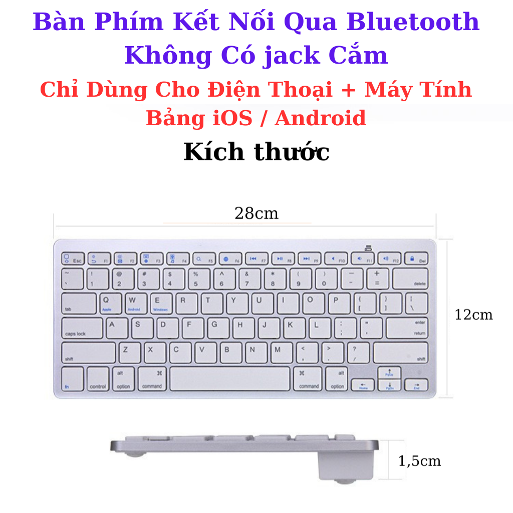 Bàn Phím Không Dây Bluetooth Mỏng Đẹp - Phím ấn nhẹ - Dùng cho - Điện Thoại - Máy Tính Bảng MOBILE999