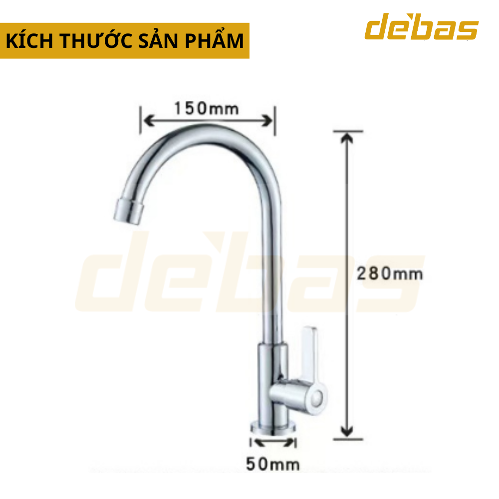 Vòi rửa chén bát xoay 360 độ cao cấp inox 304 bóng tròn lạnh Debas V7103Y