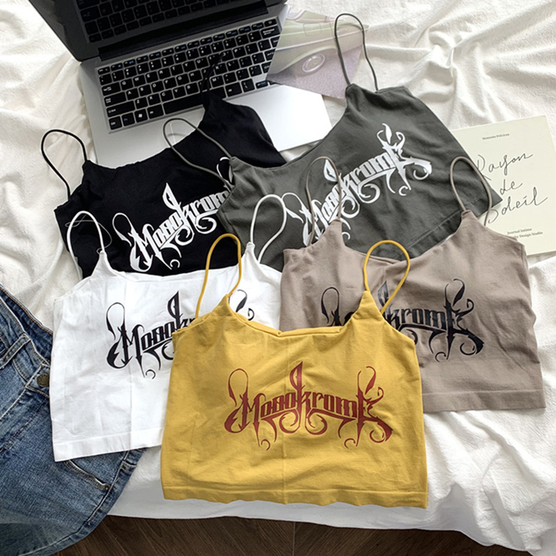 Áo Croptop Sát Nách Hai Dây In Chữ Dáng Ôm Có Mút Nâng Ngực Quyến Rũ Thời Trang Sugal TOP NU 079V4