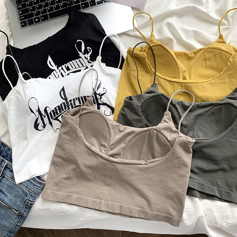 Áo Croptop Sát Nách Hai Dây In Chữ Dáng Ôm Có Mút Nâng Ngực Quyến Rũ Thời Trang Sugal TOP NU 079V4