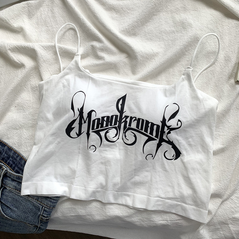 Áo Croptop Sát Nách Hai Dây In Chữ Dáng Ôm Có Mút Nâng Ngực Quyến Rũ Thời Trang Sugal TOP NU 079V4