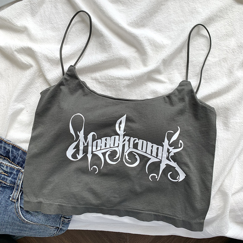 Áo Croptop Sát Nách Hai Dây In Chữ Dáng Ôm Có Mút Nâng Ngực Quyến Rũ Thời Trang Sugal TOP NU 079V4