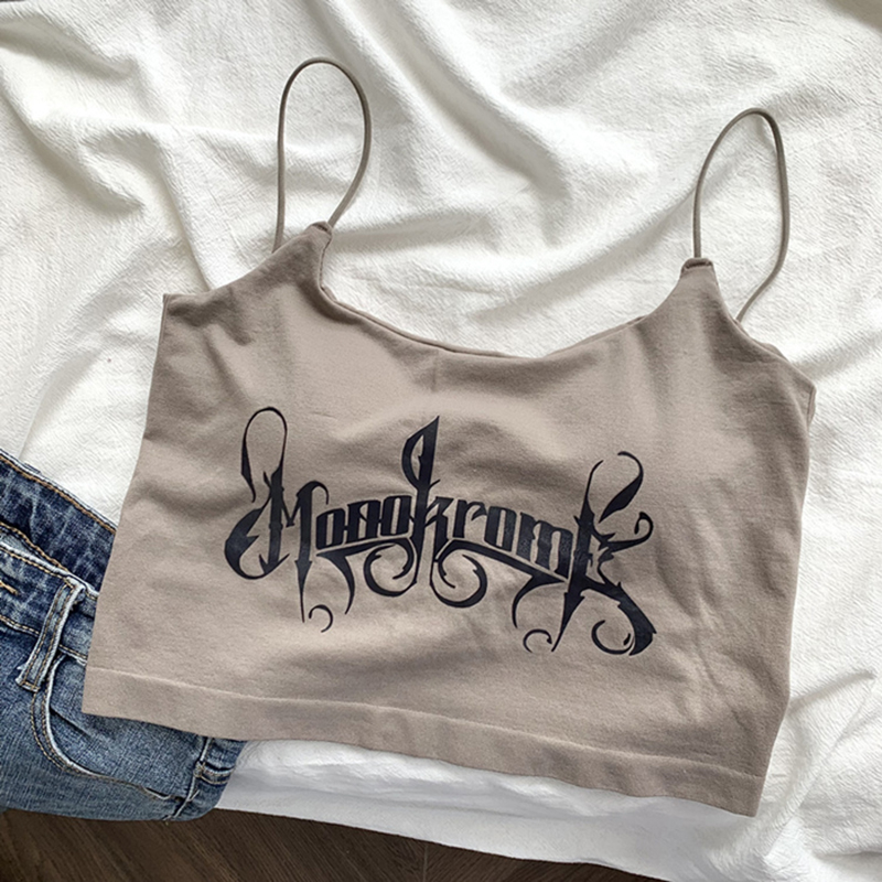 Áo Croptop Sát Nách Hai Dây In Chữ Dáng Ôm Có Mút Nâng Ngực Quyến Rũ Thời Trang Sugal TOP NU 079V4