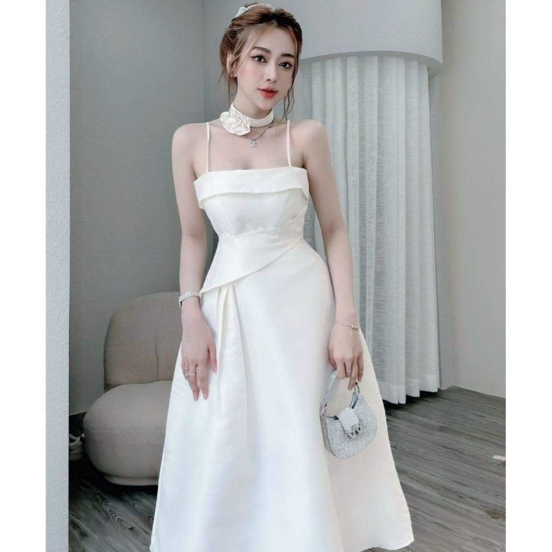 Đầm Tapta 2 Dây đi biển dự tiệc đám cưới Xếp Ly Eo Phối Hoa Cổ Cao Cấp Thời Trang Nữ Sam Closet Free Size 40-55kg 163