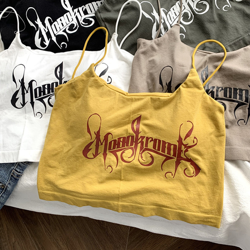 Áo Croptop Sát Nách Hai Dây In Chữ Dáng Ôm Có Mút Nâng Ngực Quyến Rũ Thời Trang Sugal TOP NU 079V4