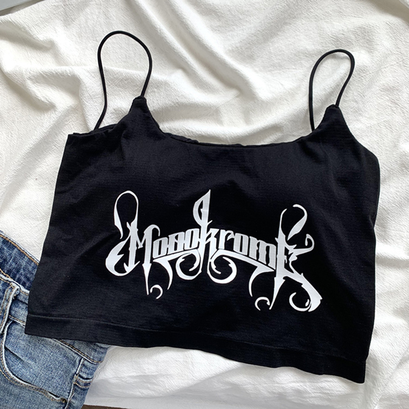 Áo Croptop Sát Nách Hai Dây In Chữ Dáng Ôm Có Mút Nâng Ngực Quyến Rũ Thời Trang Sugal TOP NU 079V4