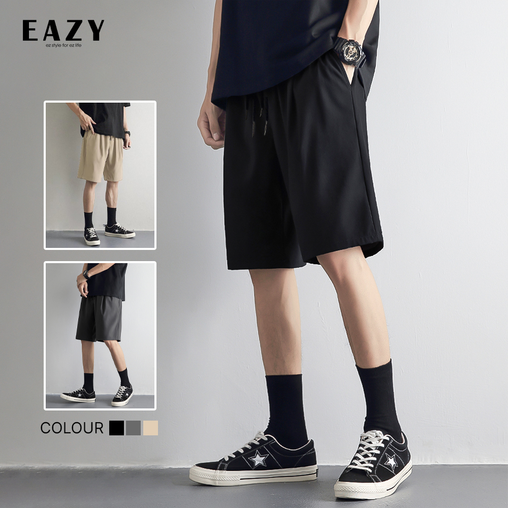Quần short nam thể thao ống rộng vải lụa băng siêu mát EAZY - SP01 , Quần ngố nam cao cấp trơn màu đen xám be