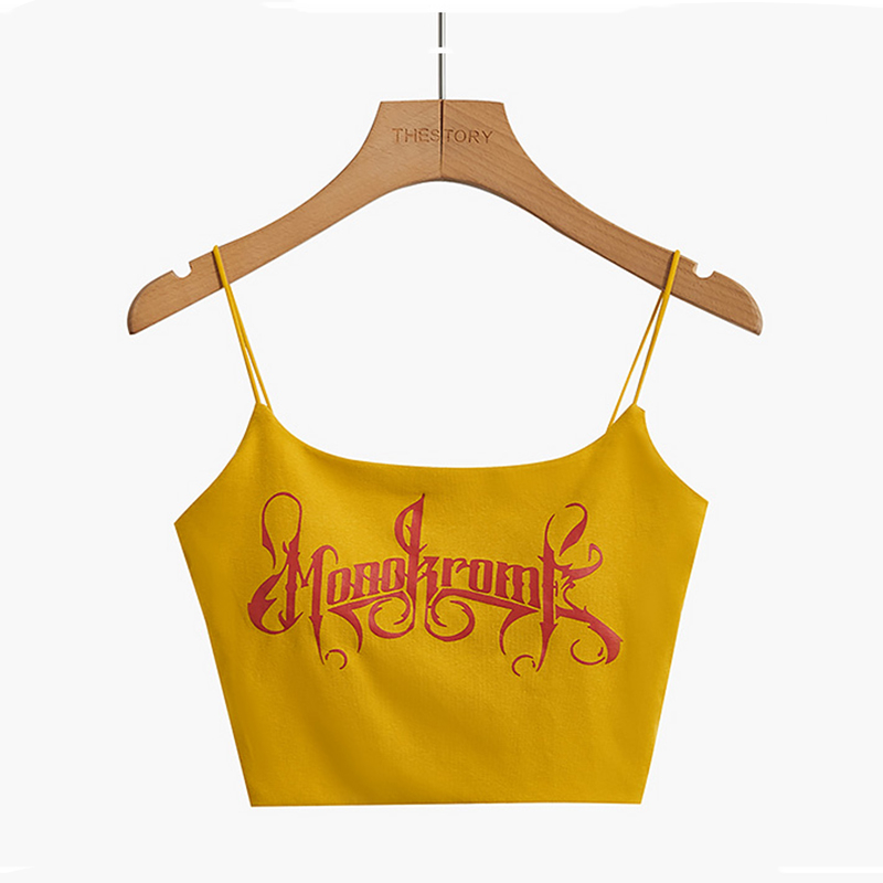 Áo Croptop Sát Nách Hai Dây In Chữ Dáng Ôm Có Mút Nâng Ngực Quyến Rũ Thời Trang Sugal TOP NU 079V6