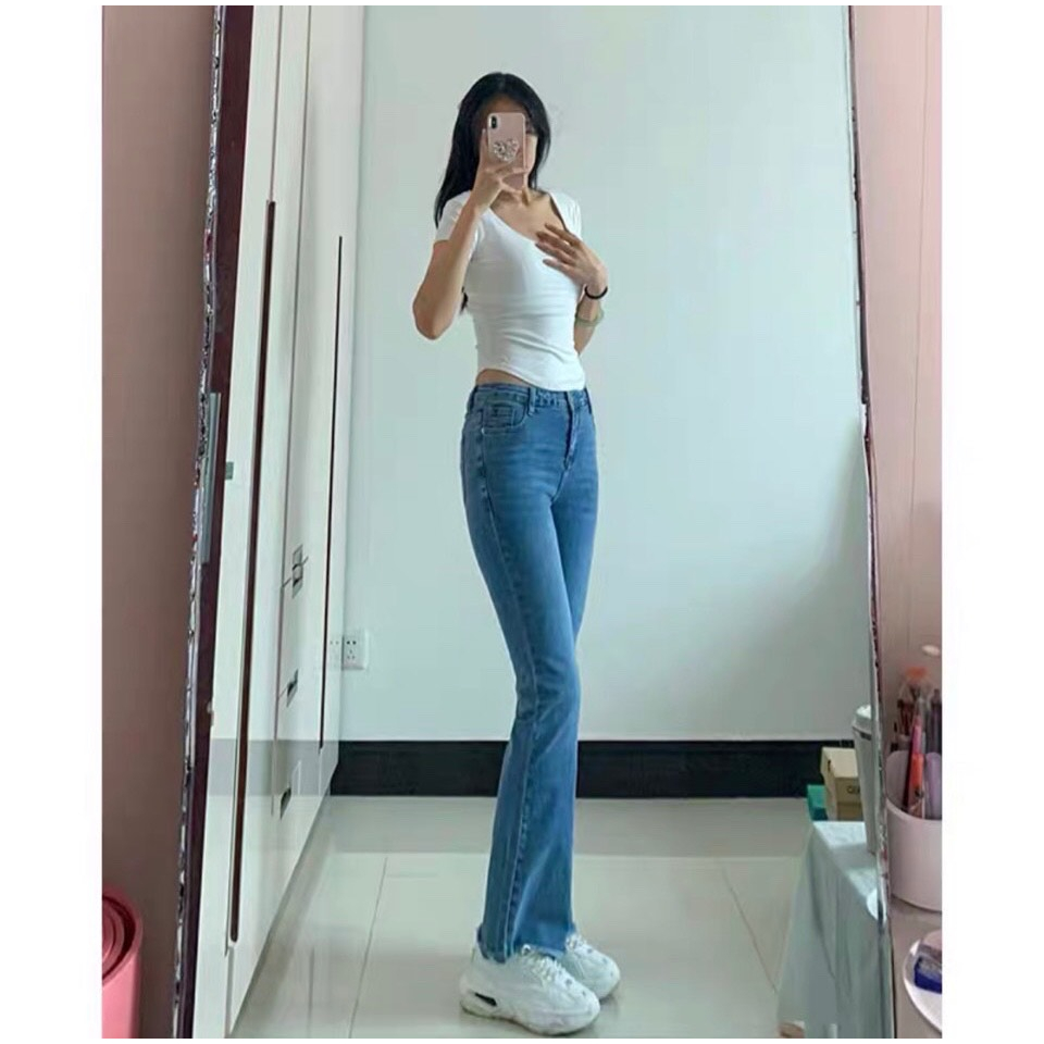 Quần jean bò ống loe đứng xẻ tà gấu co giãn ống rộng suông xuông nữ jeans cạp cao phong cách Hàn Quốc 2023 | BigBuy360 - bigbuy360.vn