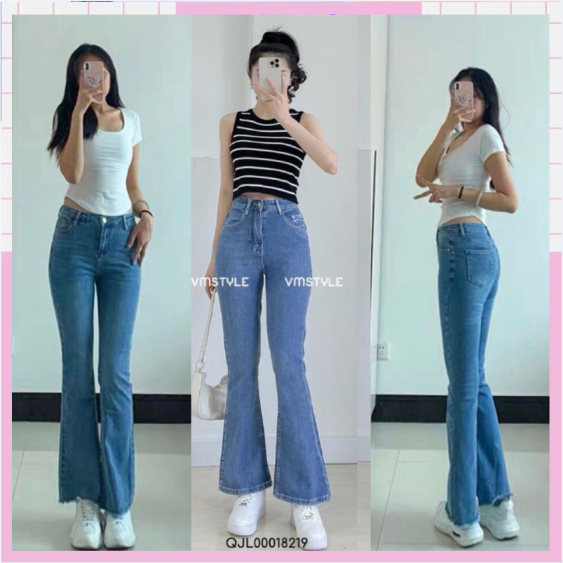 Quần bò jean nữ ống loe đứng rộng suông xuông co giãn jeans cạp cao cao cấp Hottrend 2023