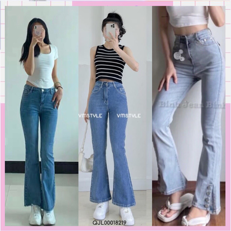 Quần jean bò ống loe đứng xẻ tà gấu co giãn ống rộng suông xuông nữ jeans cạp cao phong cách Hàn Quốc 2023 | BigBuy360 - bigbuy360.vn