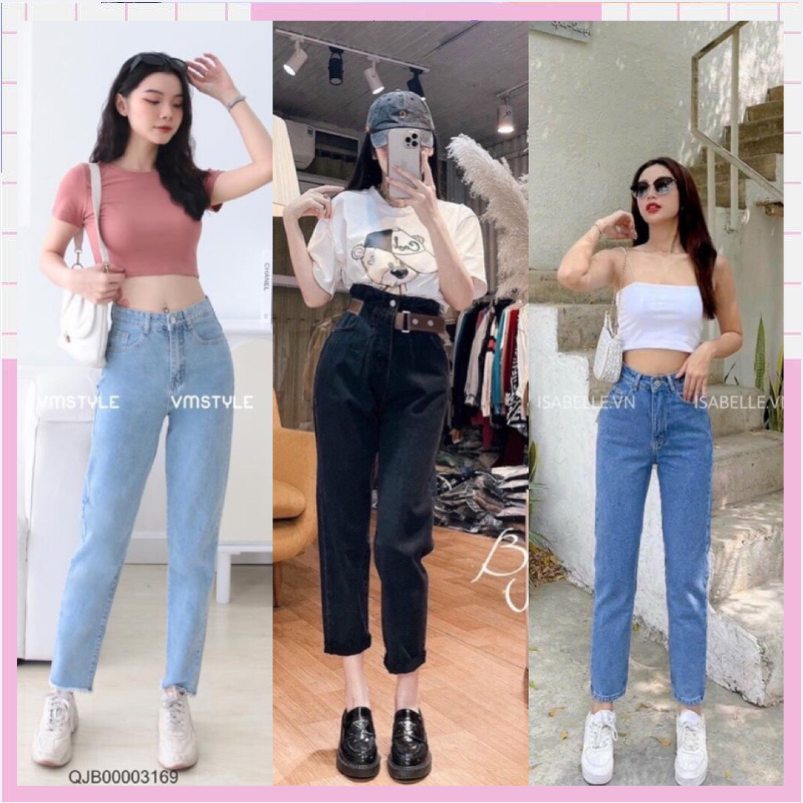 Quần jean bò baggy xuông suông nữ cạp cao quần jean ông đứng mác gấu phong cách Hàn Quốc sành điệu style 2023