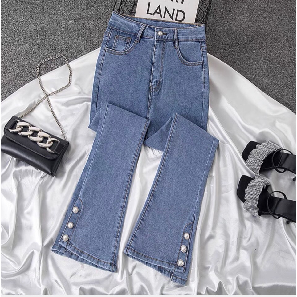 Quần jean bò ống loe đứng xẻ tà gấu co giãn ống rộng suông xuông nữ jeans cạp cao phong cách Hàn Quốc 2023 | BigBuy360 - bigbuy360.vn