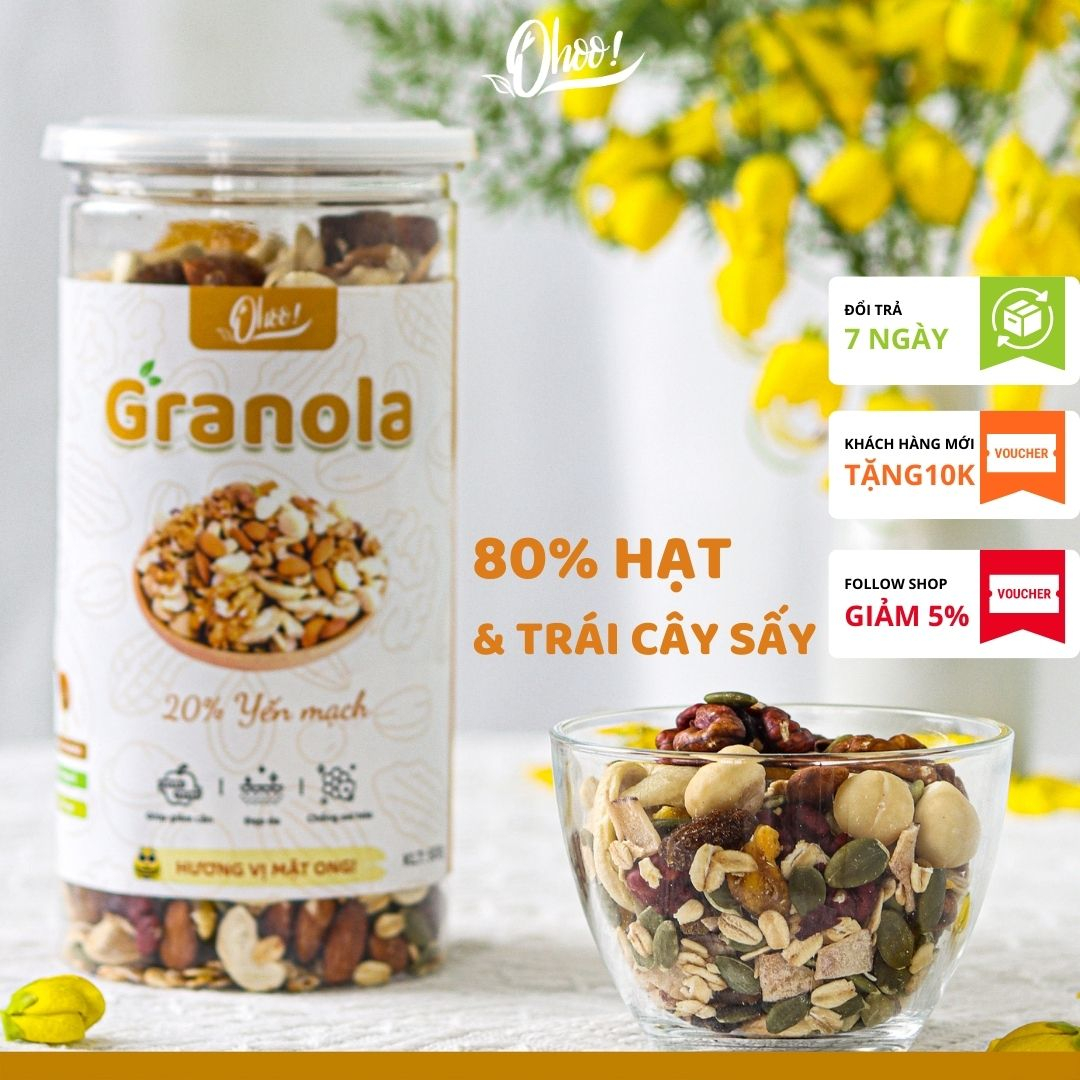 Granola Ngũ Cốc Dinh Dưỡng OHOO Vị Mật Ong / Matcha / Chocolate, 20% Yến Mạch, Ăn Vặt Dinh Dưỡng, Hỗ Trợ Ăn Kiêng