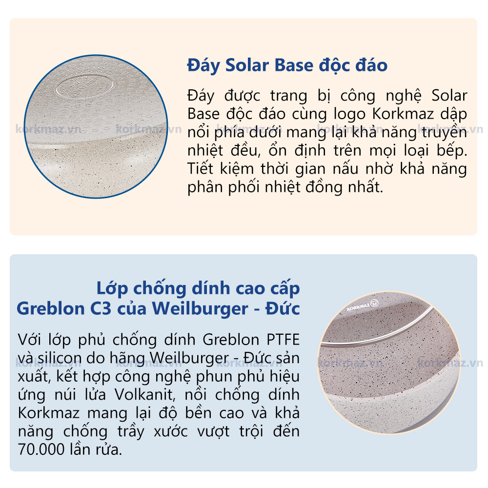 Chảo chống dính bếp từ sâu Korkmaz Granita 2.5 lít  - sản xuất Thổ Nhĩ Kỳ - Ø24cm - A1273