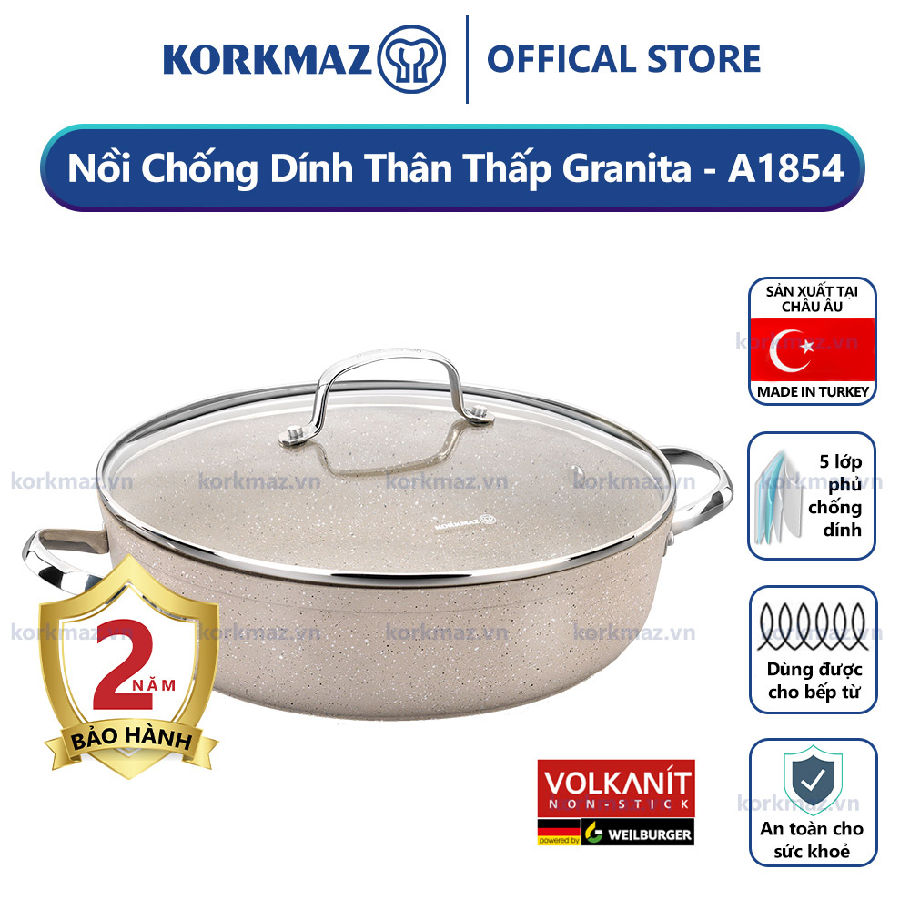 Nồi chống dính bếp từ cao cấp Korkmaz Granita thân thấp 2.5 lít - sản xuất Thổ Nhĩ Kỳ - Ø24x4.5cm - A1854