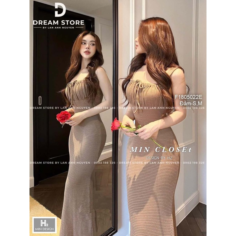Đầm maxi sọc 2 dây ngực xếp ly sang trọng VIENS STORE
