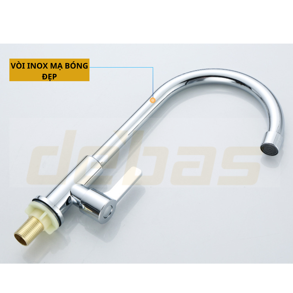 Vòi rửa chén bát xoay 360 độ cao cấp inox 304 bóng tròn lạnh Debas V7103Y