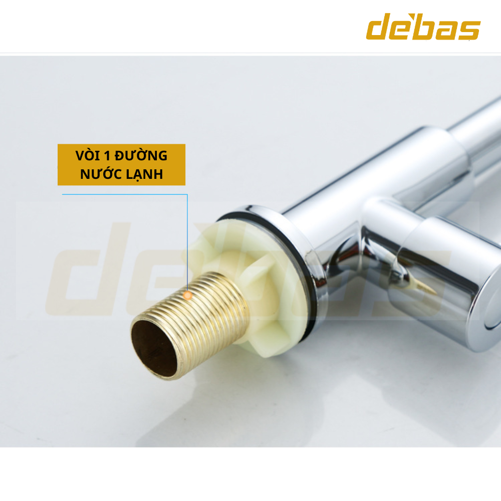 Vòi rửa chén bát xoay 360 độ cao cấp inox 304 bóng tròn lạnh Debas V7103Y