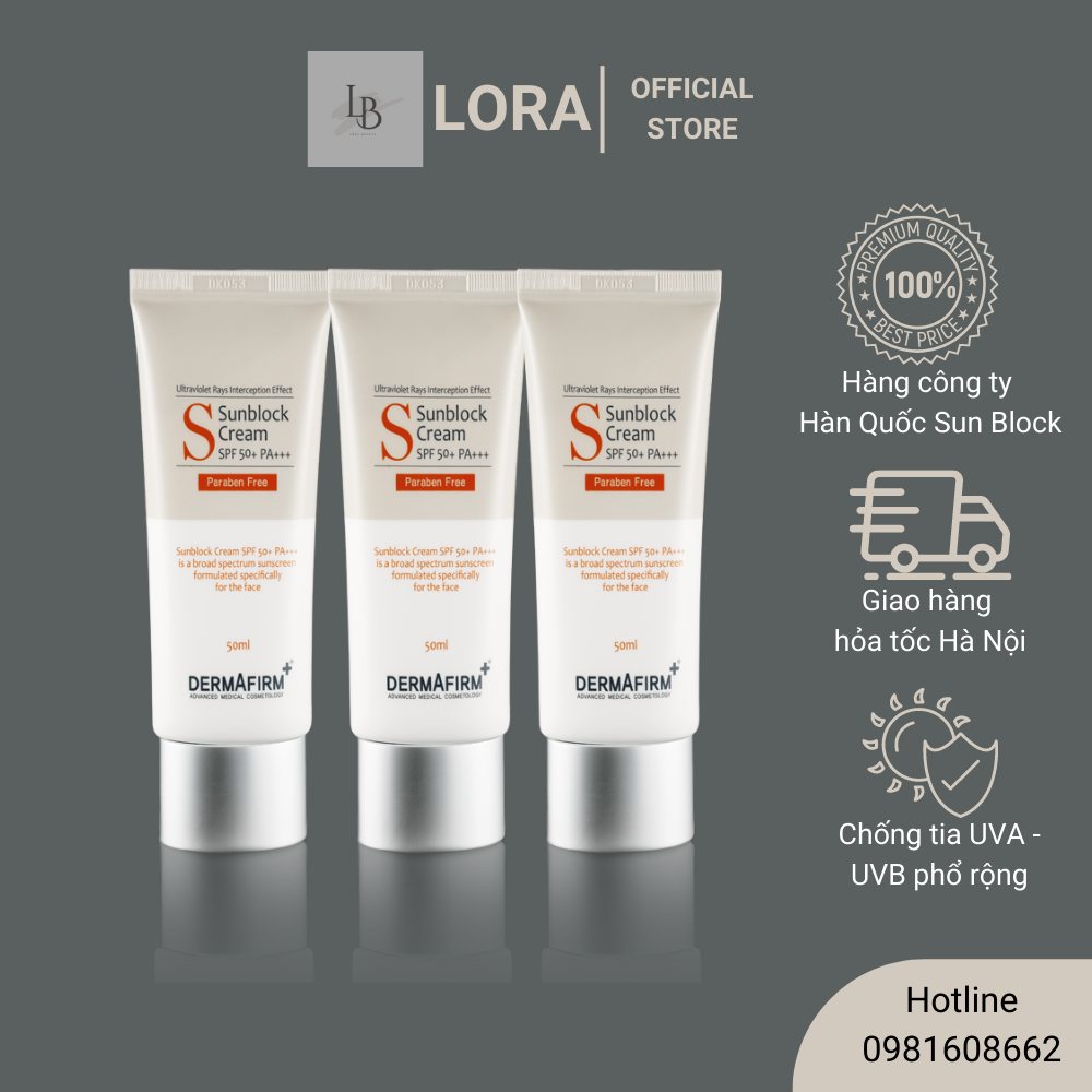 Kem chống nắng UVA UVB Dermafirm Sunblock SPF50+ PA+++ dành cho da nhạy cảm Không nhờn, không bết Không trôi, nâng to