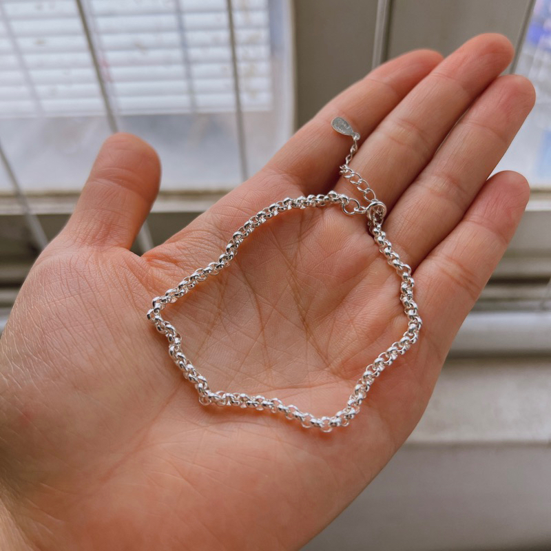 Lắc tay xích tròn mảnh , Lắc tay bạc nữ đơn giản, Vòng tay bạc dây xích Quinn Jewelry