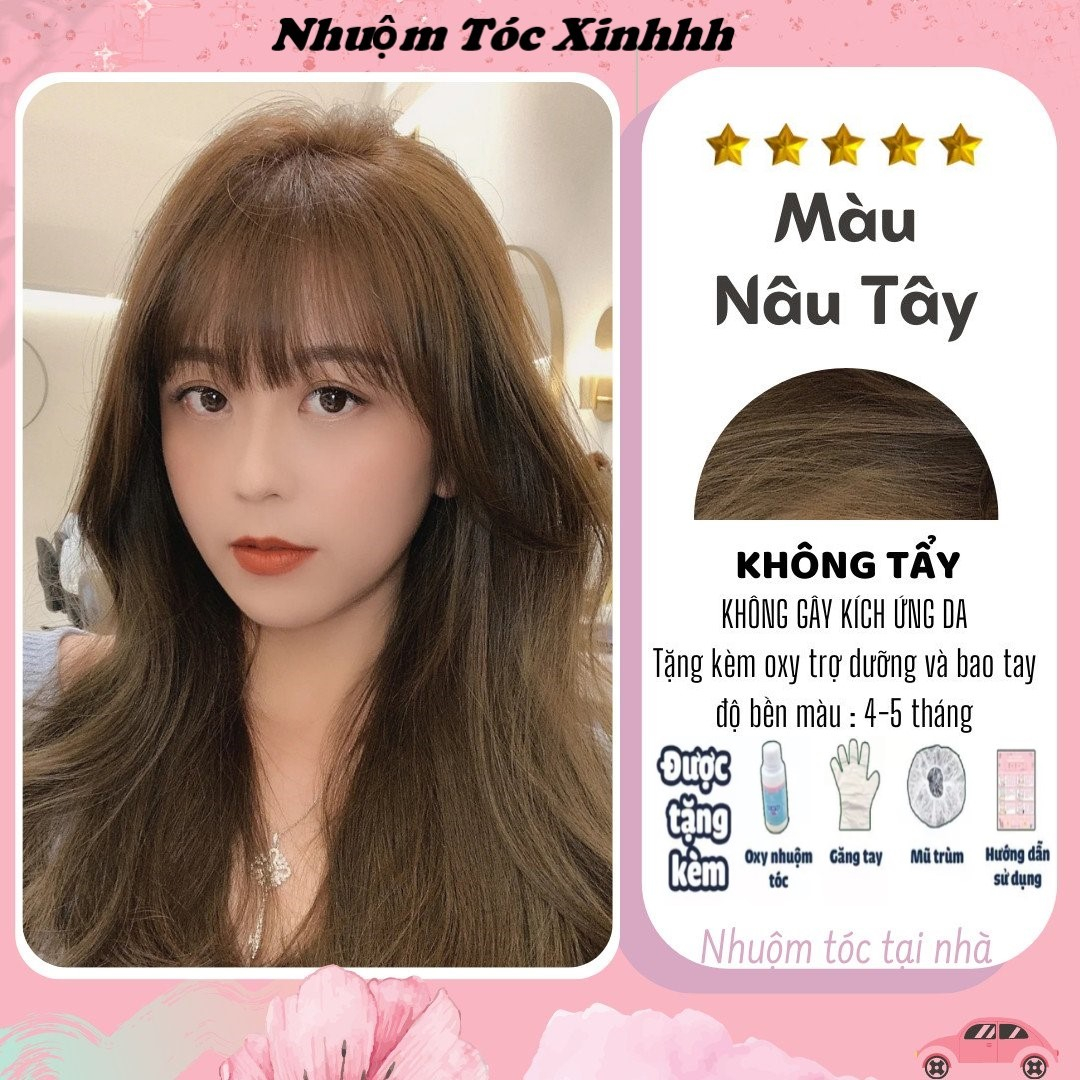 Thuốc nhuộm tóc Nâu Tây không cần tẩy tại nhà tặng kèm oxy trợ nhuộm hot 2022
