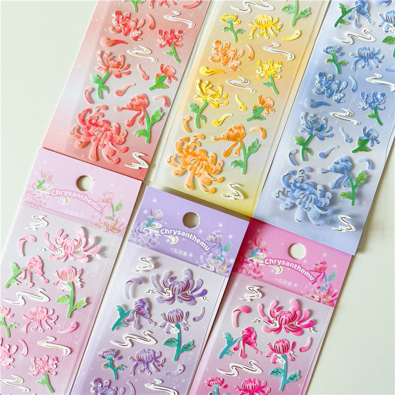 Sticker hoa trang trí kim tuyến phong cách hàn quốc