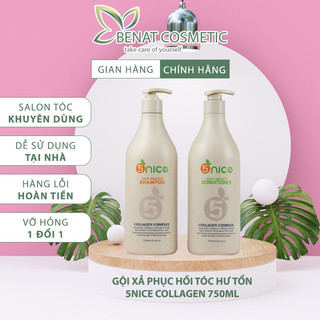 Dầu gội xả cặp collagen 5nice 750ml, keratin dưỡng tóc phục hồi hư tổn chống gàu, chăm sóc tóc uốn nhuộm duỗi