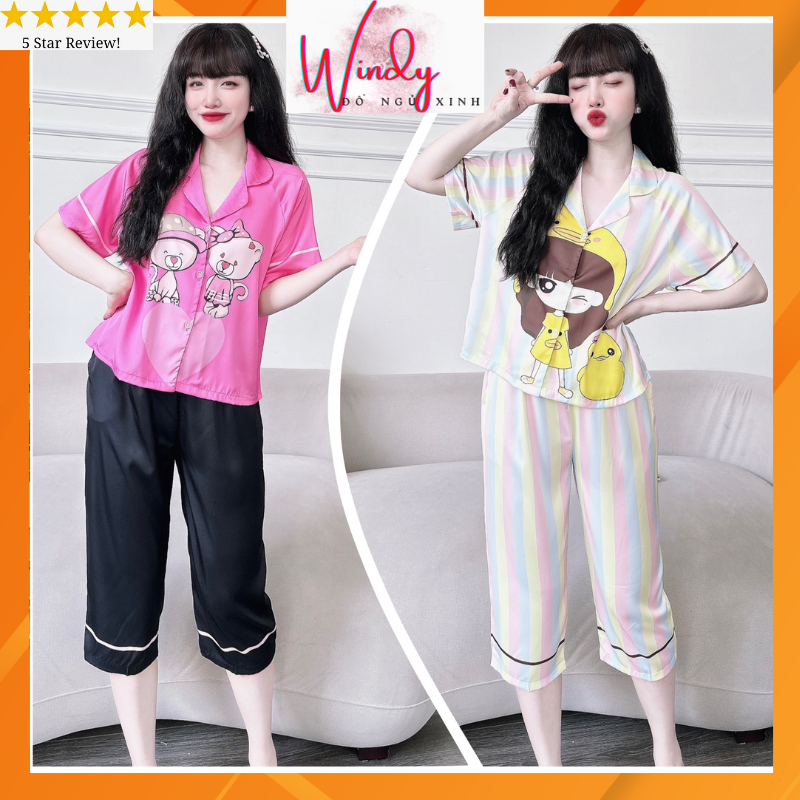 Bộ đồ ngủ nữ Pijama lửng lụa latin cao cấp hàng thiết kế mềm mịn mát freesize dưới 62kg