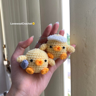 Móc khoá bé vịt cute bằng len, móc khoá vịt cầm dao, vịt đội trứng Handmade