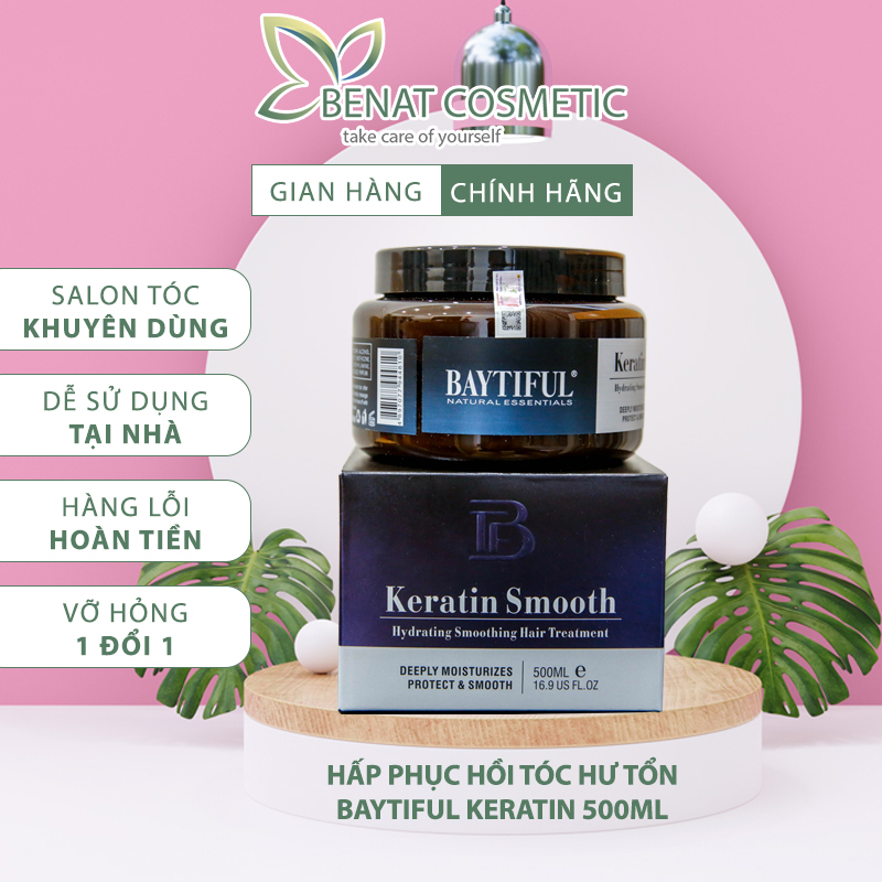 Kem ủ phục hồi tóc hư tổn, collagen dưỡng tóc mượt chăm sóc tóc khô xơ uốn nhuộm Baytiful Keratin 500ml [BENAT]