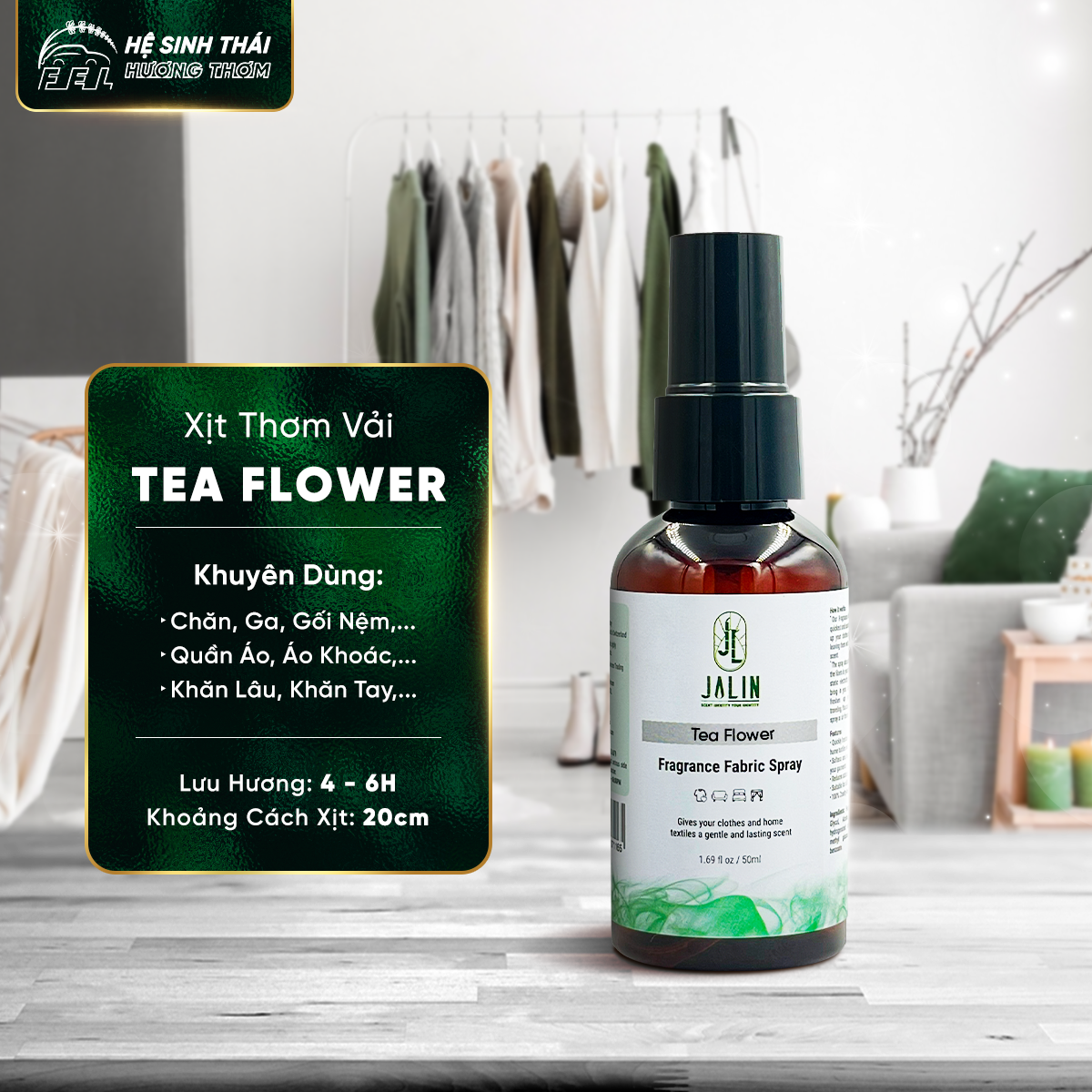 Tinh Dầu Xịt Thơm Vải Tea Flower (Hương Hoa Trà & Cam Chanh) - 50ml