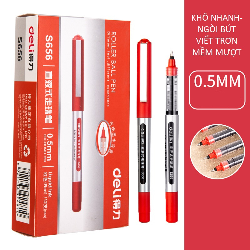 Bút Bi Nước Deli Mực Khô Nhanh Ngòi 0.5mm Mực Bút Gel Nước - Mực Đen Đỏ Xanh