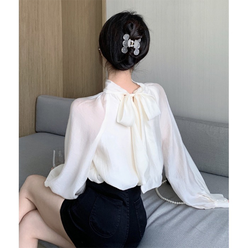 Áo sơ mi nữ dài tay cổ thắt nơ sang chảnh hàng QC VN306