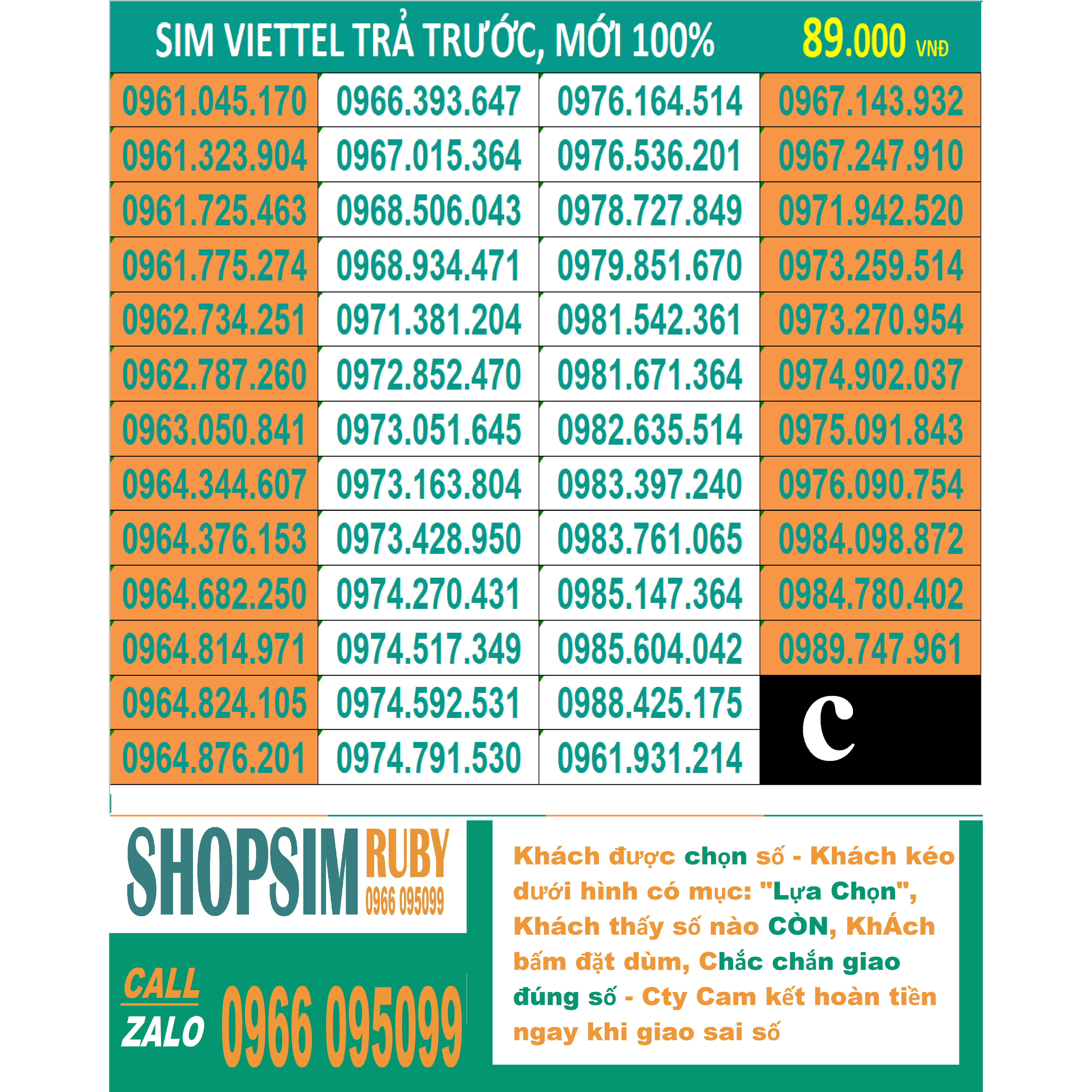 Sim Viettel 09 Trả trước - Chọn số - Nghe gọi, Nhắn tin, 4G - Sim mới 100%, Gói cước Tomato và nhiều gói 4G giá 89.000