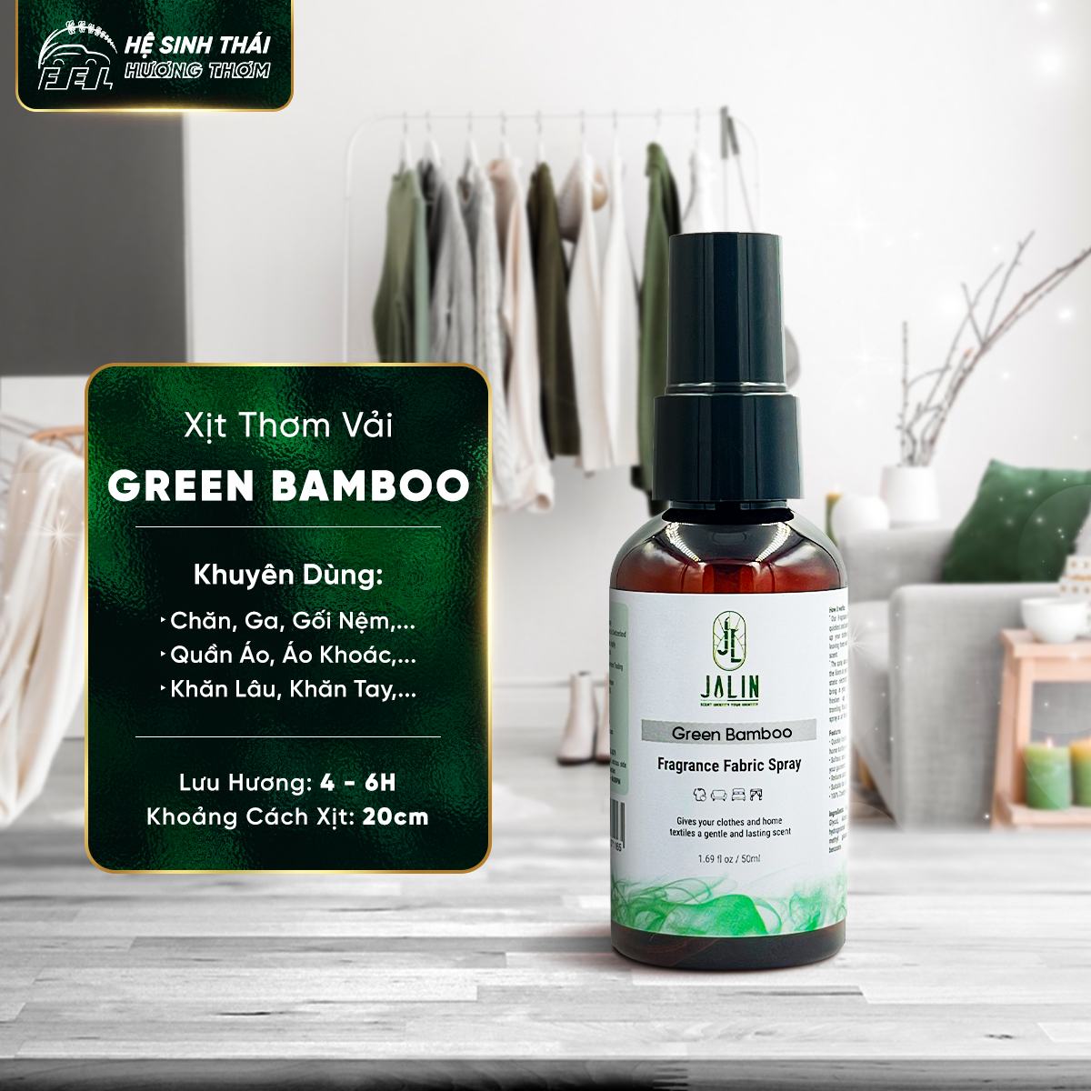 Tinh Dầu Xịt Thơm Vải Green Bamboo (Hương Lan Nam Phi) - 50ml/200ml